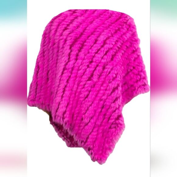 Wilsons Leather Women Soft Rabbit Fur Shawl Poncho Asymmetrical Rhombus Pullover - Picture 9 of 9